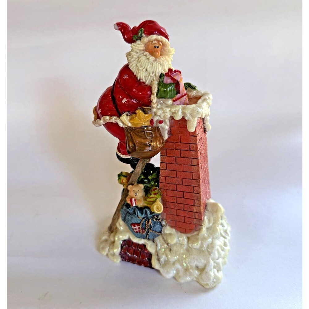 Santa Claus Chimney Ceramic Figurine Painted 3D Effect Multicolor 8 in